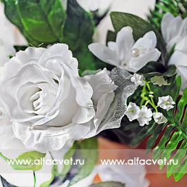 букет свадебный роза + мал-я с длинной веткой цвета белый 6